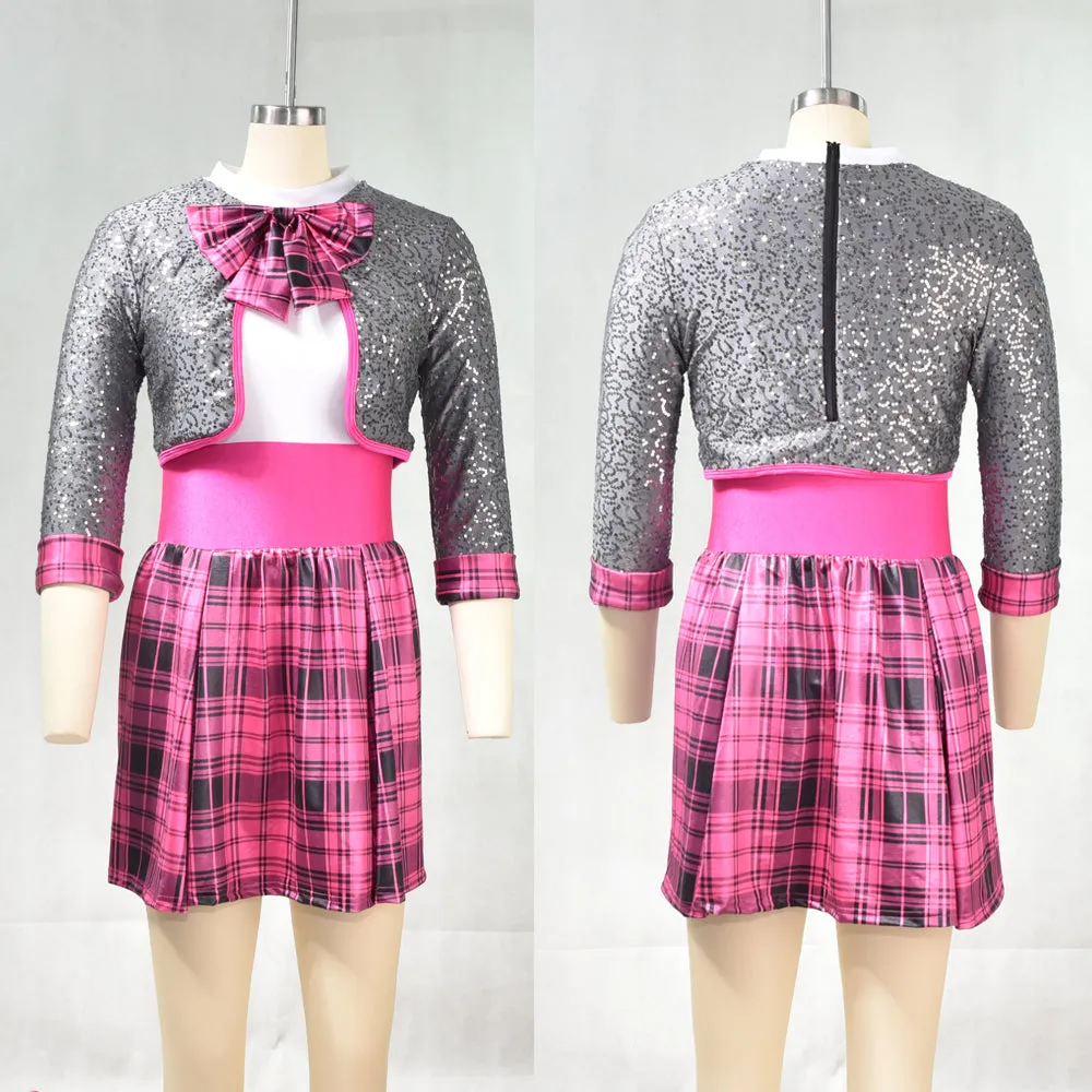 Pink Plaid Fake 2 Pcs Jazz Dance Wear