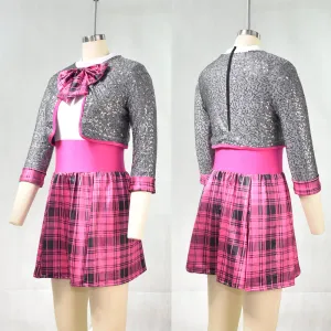 Pink Plaid Fake 2 Pcs Jazz Dance Wear