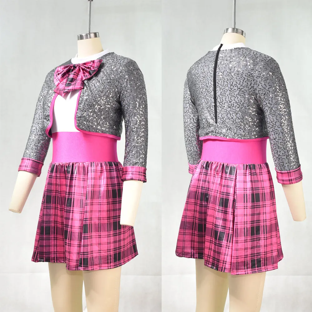 Pink Plaid Fake 2 Pcs Jazz Dance Wear