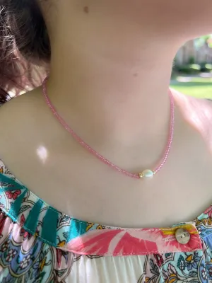 Pink Topaz Necklace with Freshwater Rice Pearl Accent