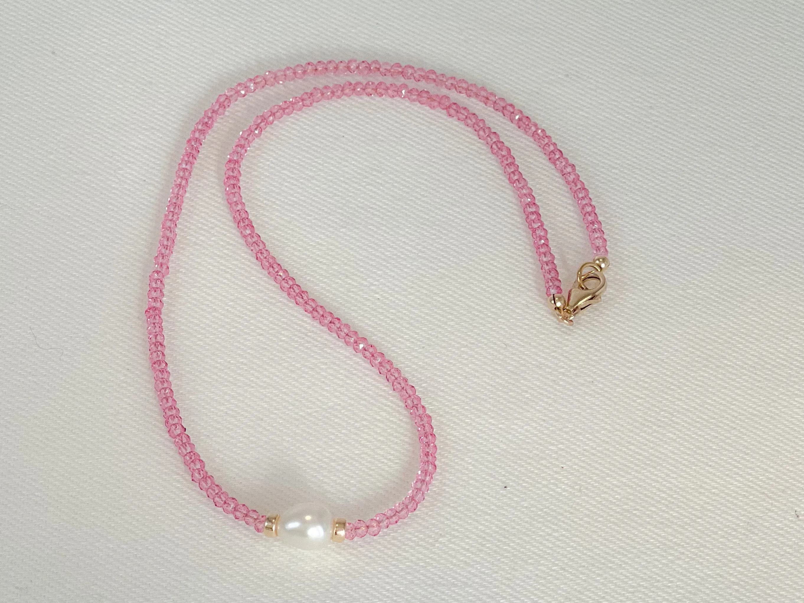 Pink Topaz Necklace with Freshwater Rice Pearl Accent