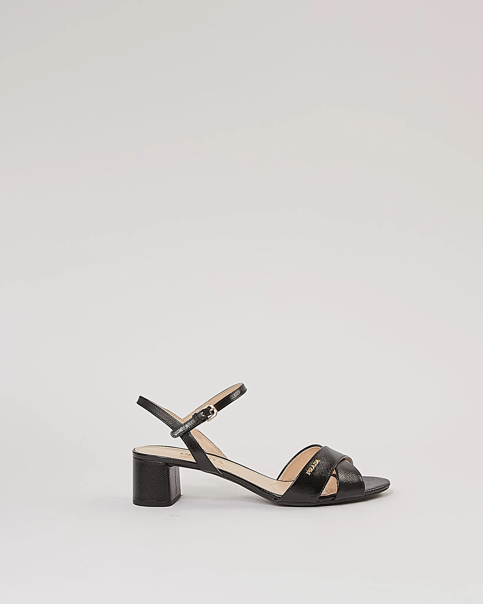 Prada Black Patent Saffiano Leather Strap Sandal - 39