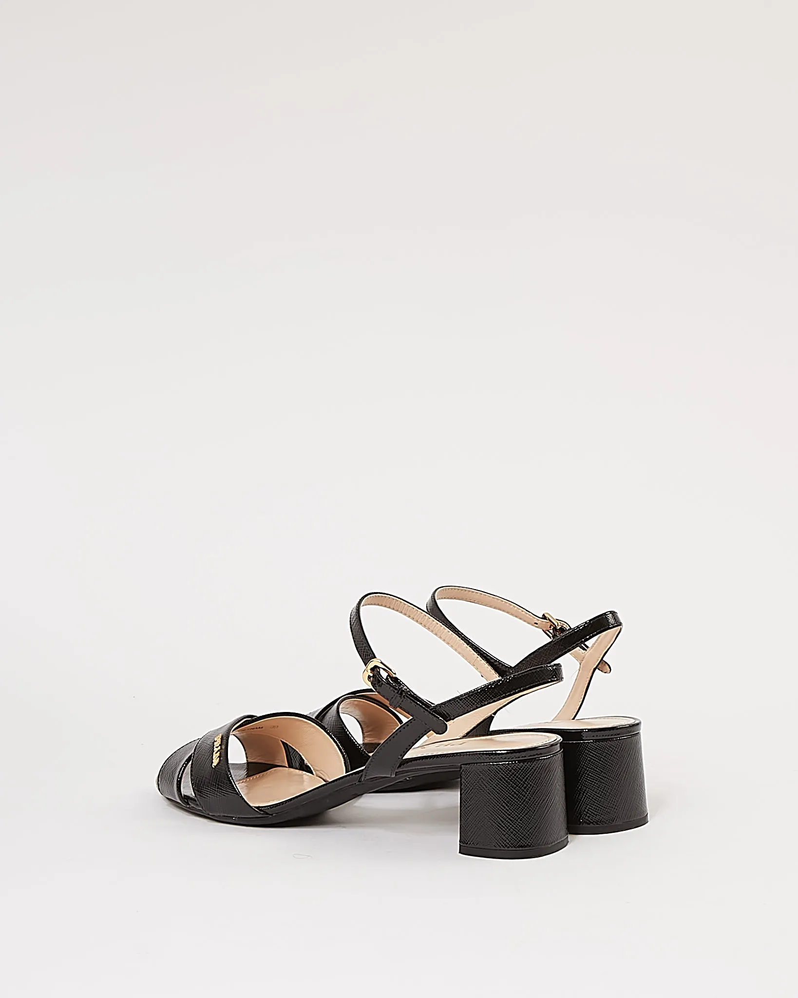 Prada Black Patent Saffiano Leather Strap Sandal - 39