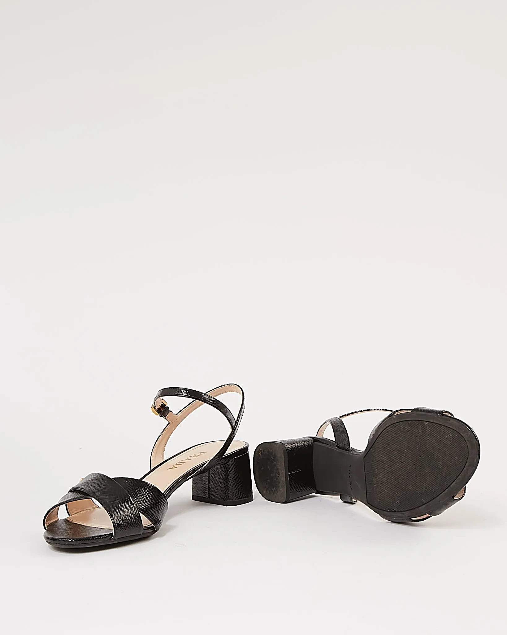 Prada Black Patent Saffiano Leather Strap Sandal - 39