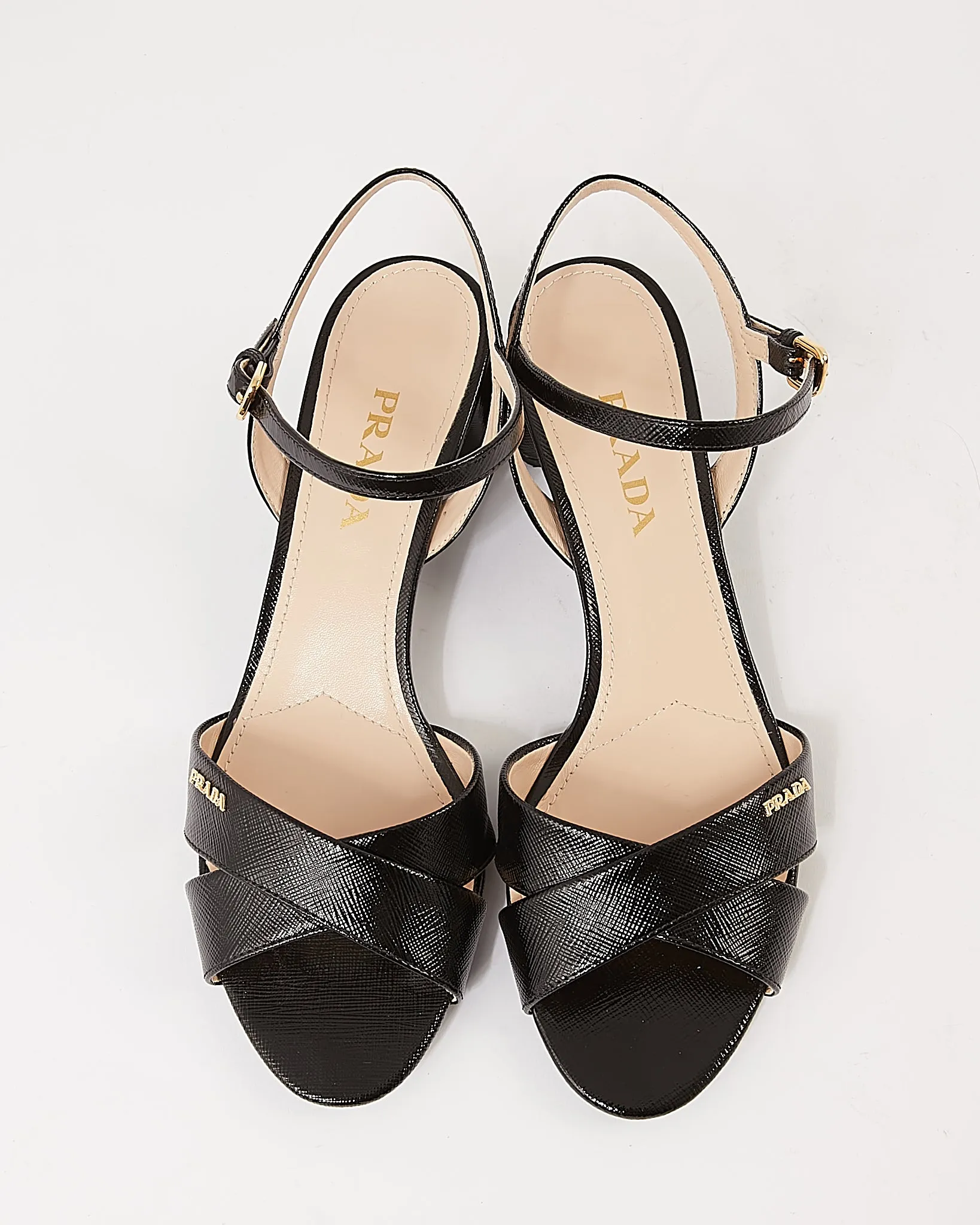 Prada Black Patent Saffiano Leather Strap Sandal - 39