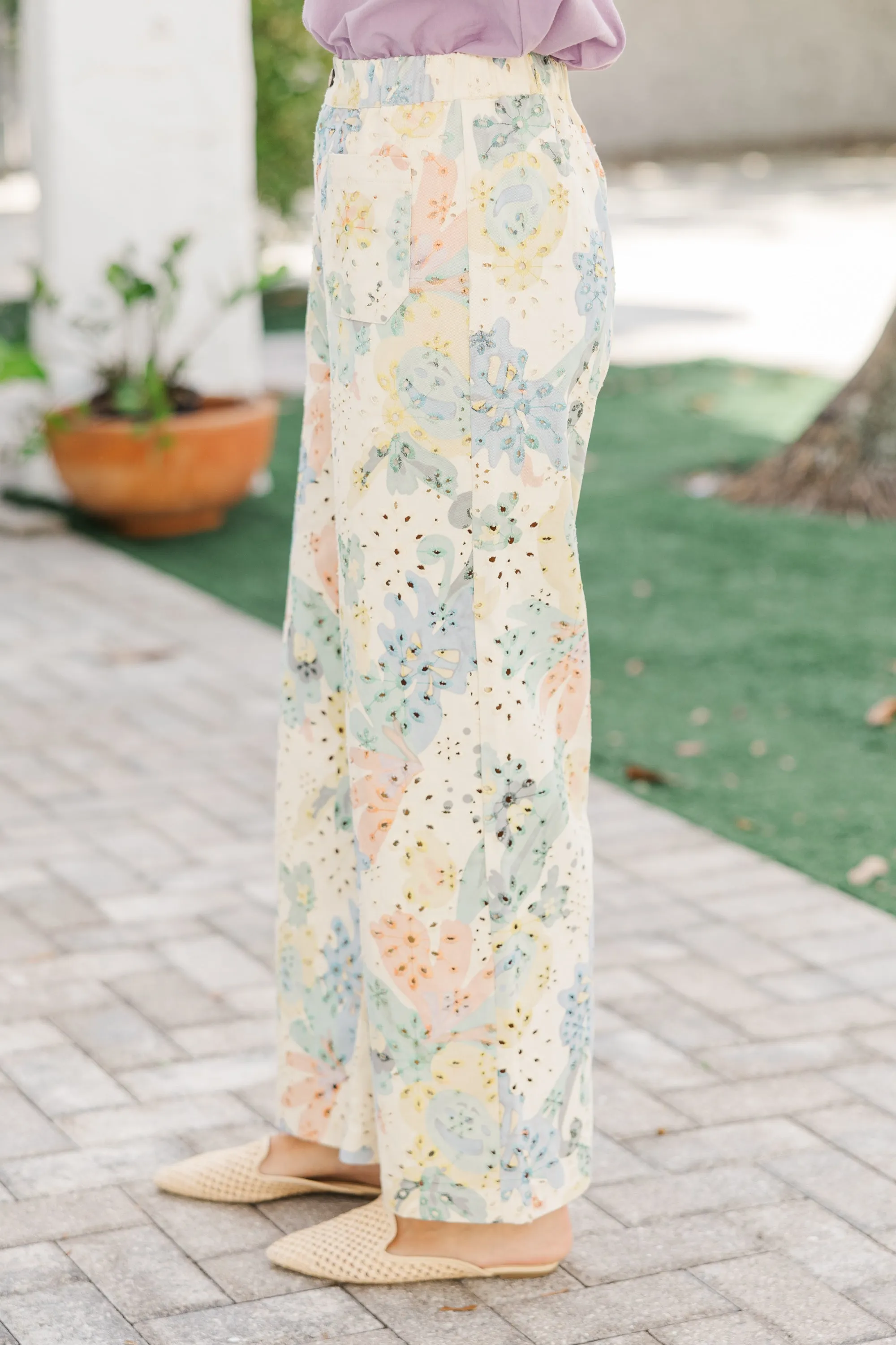Pretty Petals Blue Eyelet Wide Leg Pants