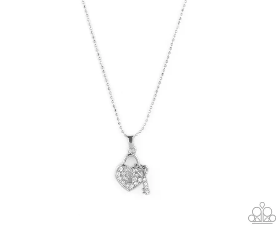 "You Hold My Heart" Silver Metal White Rhinestone Heart Necklace Set