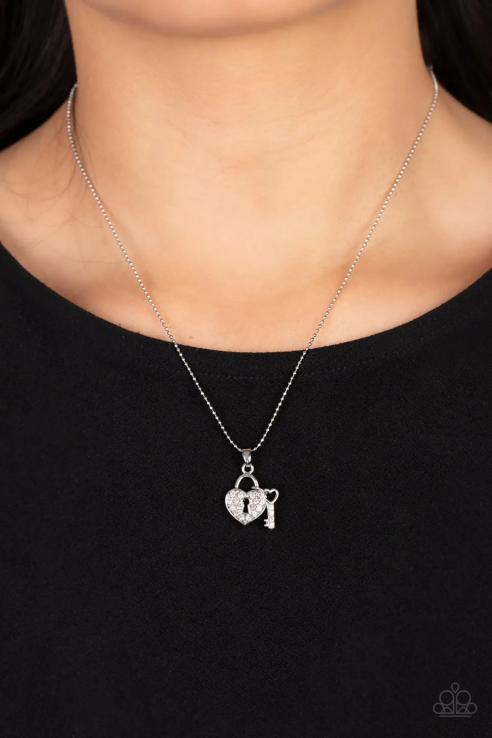 "You Hold My Heart" Silver Metal White Rhinestone Heart Necklace Set
