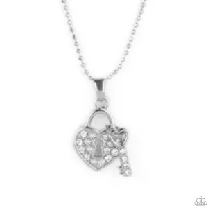"You Hold My Heart" Silver Metal White Rhinestone Heart Necklace Set
