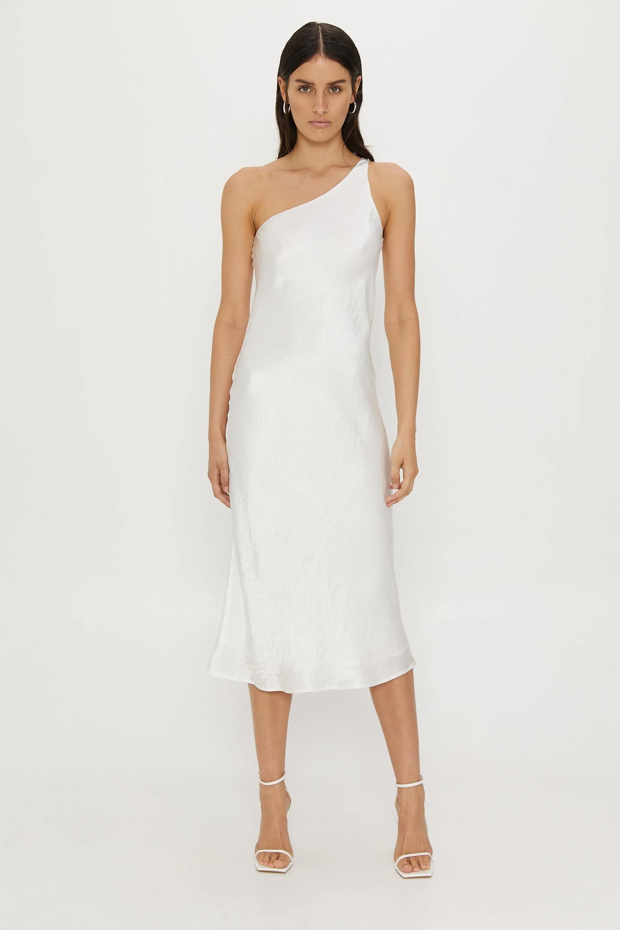 RUNNING WATER BIAS ONE SHOULDER SLIP | WHITE