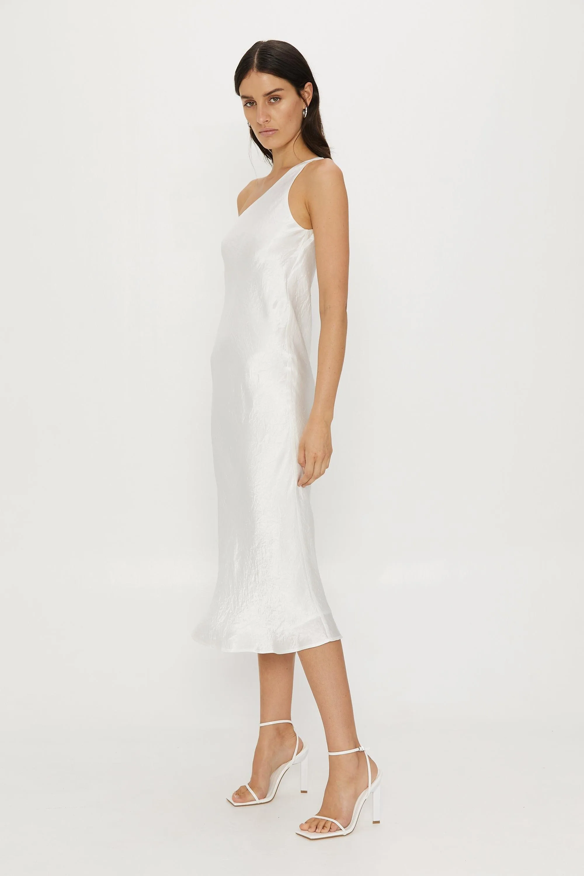 RUNNING WATER BIAS ONE SHOULDER SLIP | WHITE