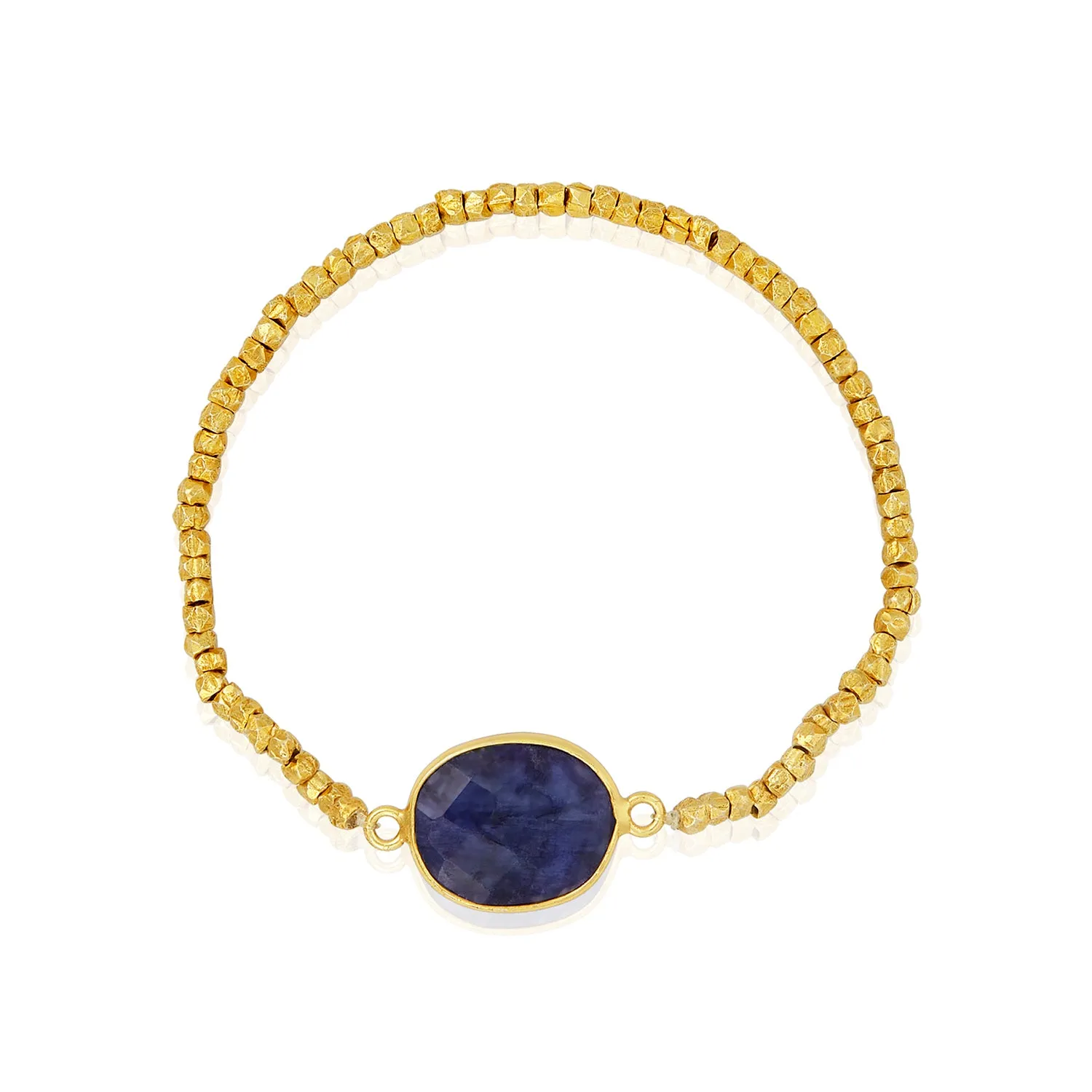 Sapphire Slab Gold Beads Stretchy Bracelet