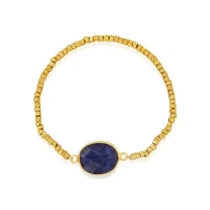 Sapphire Slab Gold Beads Stretchy Bracelet