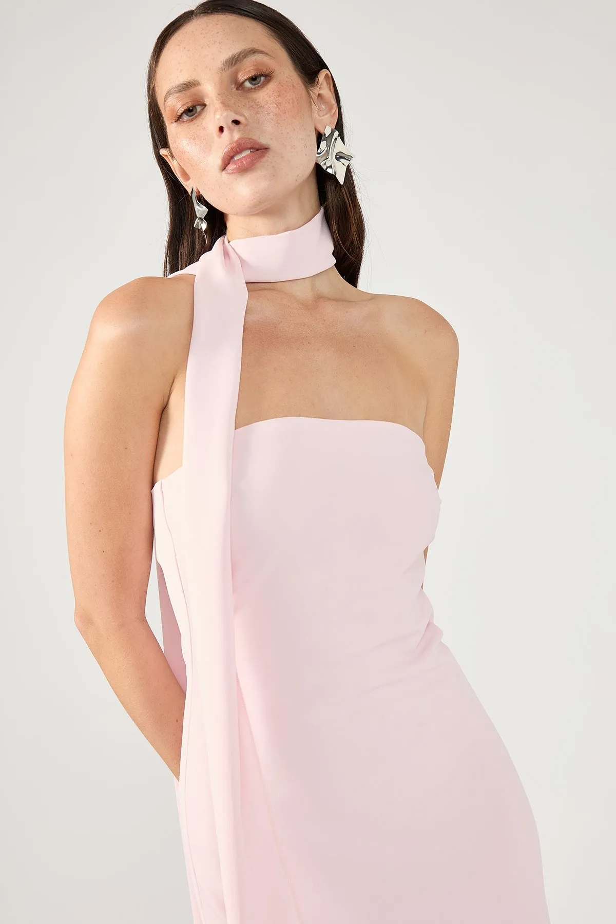 Scarf Detail Strapless Dress