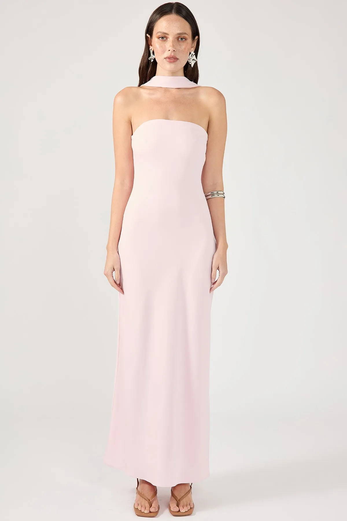 Scarf Detail Strapless Dress