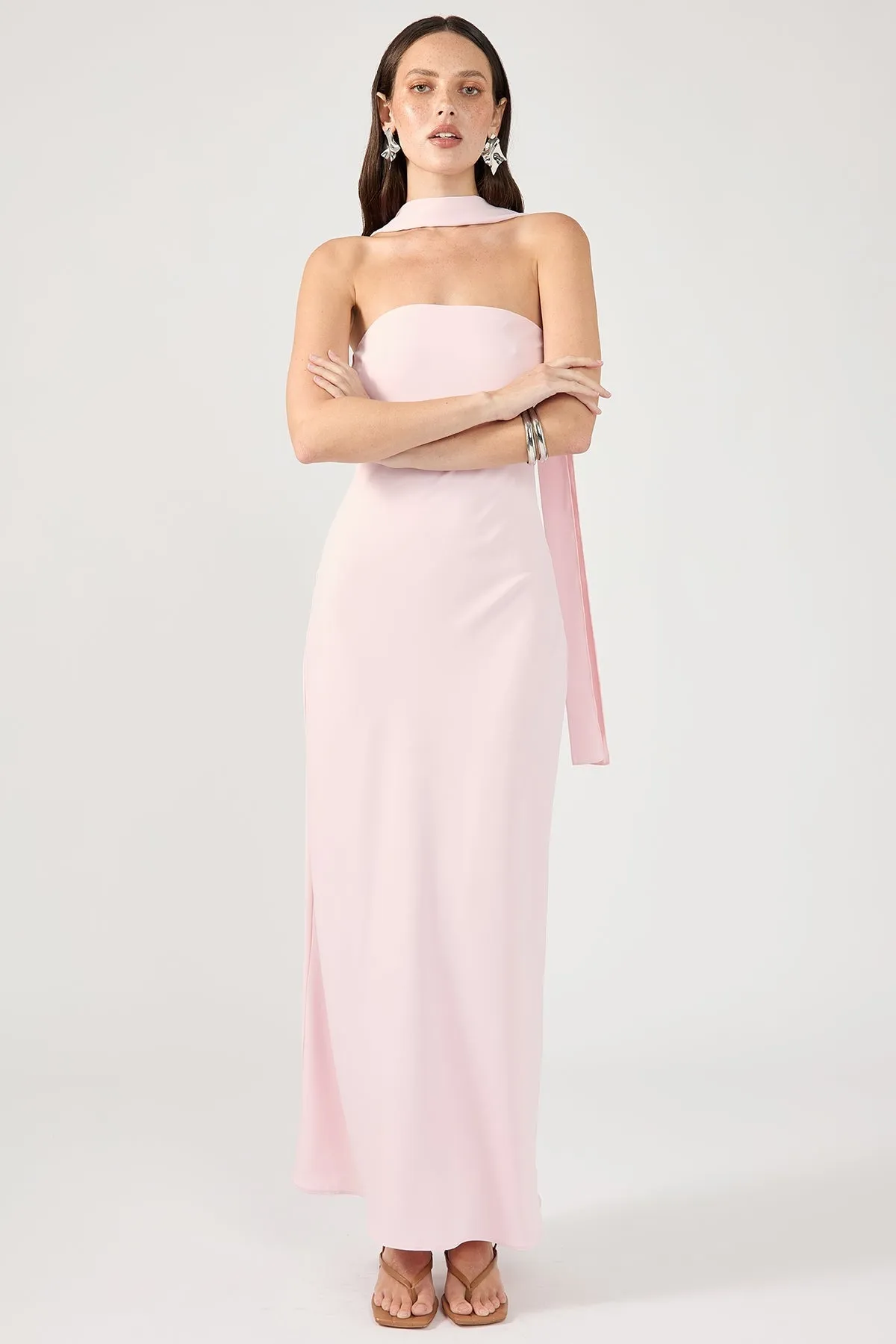 Scarf Detail Strapless Dress