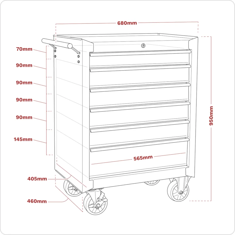 Sealey 6 Drawer Rollcab with Ball Bearing Slides - Red - E
