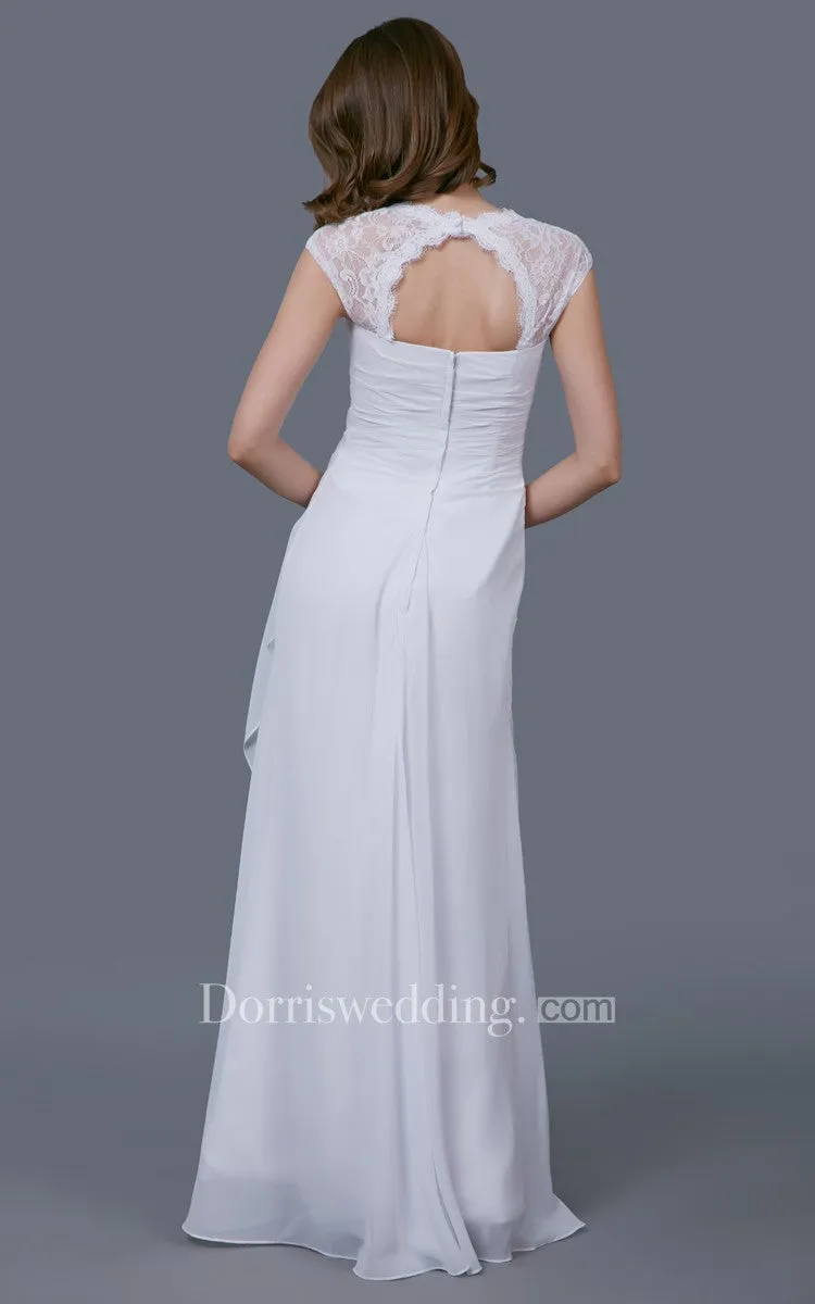 Simple Chiffon Wedding Gown With Lace Cap Sleeves-701209