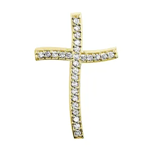 Smaller Size Wavy Diamond Cross Pendant, 0.25CT in 14K Yellow Gold