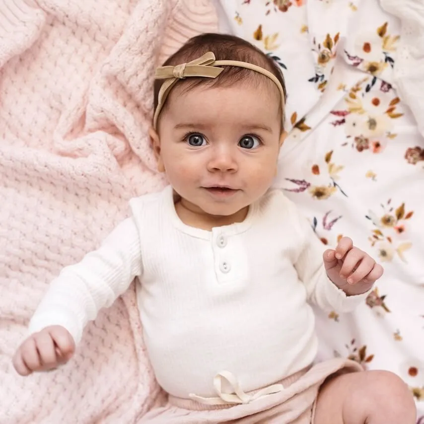 Snuggle Hunny Velvet Bow Stretchy Headband - Pebble