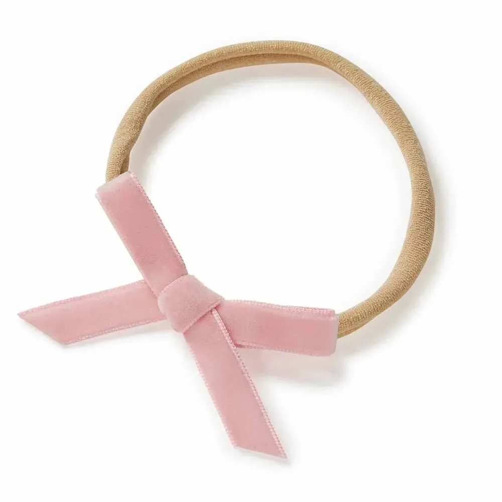 Snuggle Hunny Velvet Bow Stretchy Headband - Rose Pink