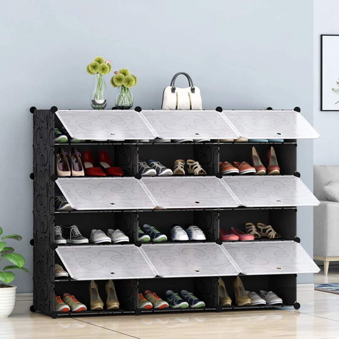 SOGA 6 Tier 3 Column Shoe Rack Organizer Sneaker Footwear Storage Stackable Stand Cabinet Portable Wardrobe with Cove