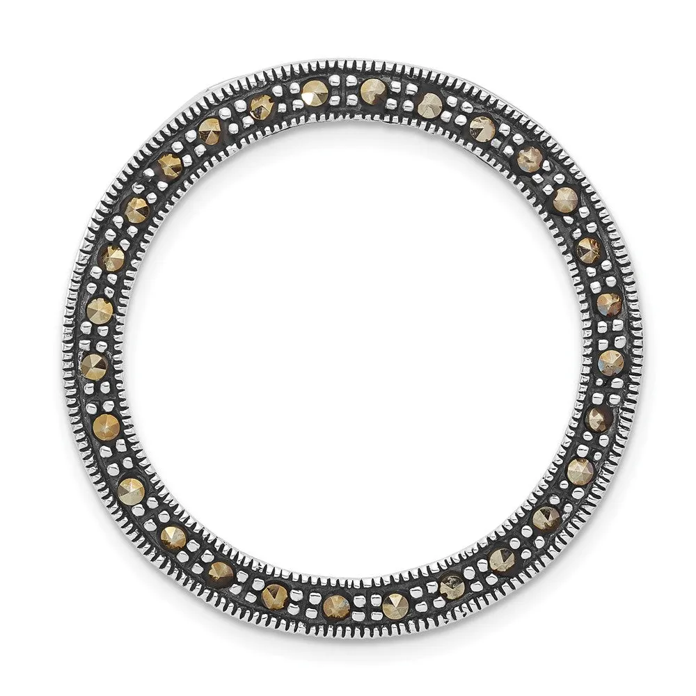 Sterling Silver Antiqued Marcasite Circle Slide