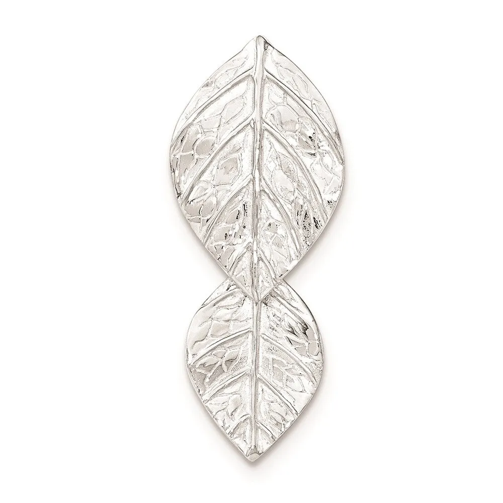 Sterling Silver Double Leaf Textured Chain Slide Pendant