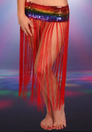 Stretchy Belt with Fringes - Red/Rainbow -