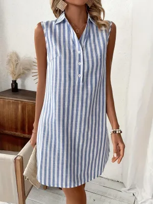 Striped Shirt Dress | Lightweight Cotton | Sleeveless & Breezy