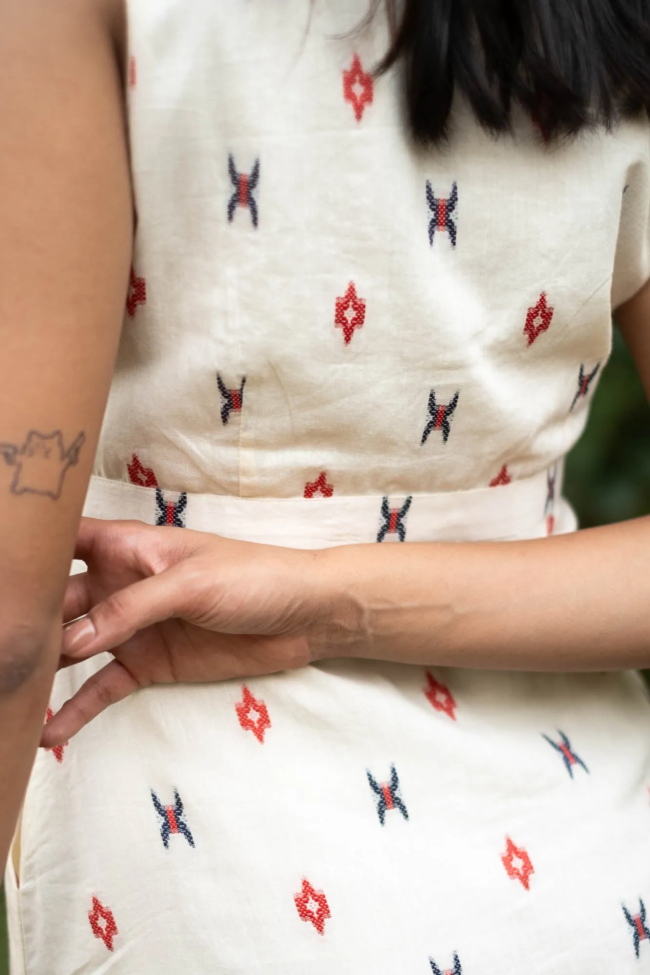 The Dobby V Neck Dress with Buttons