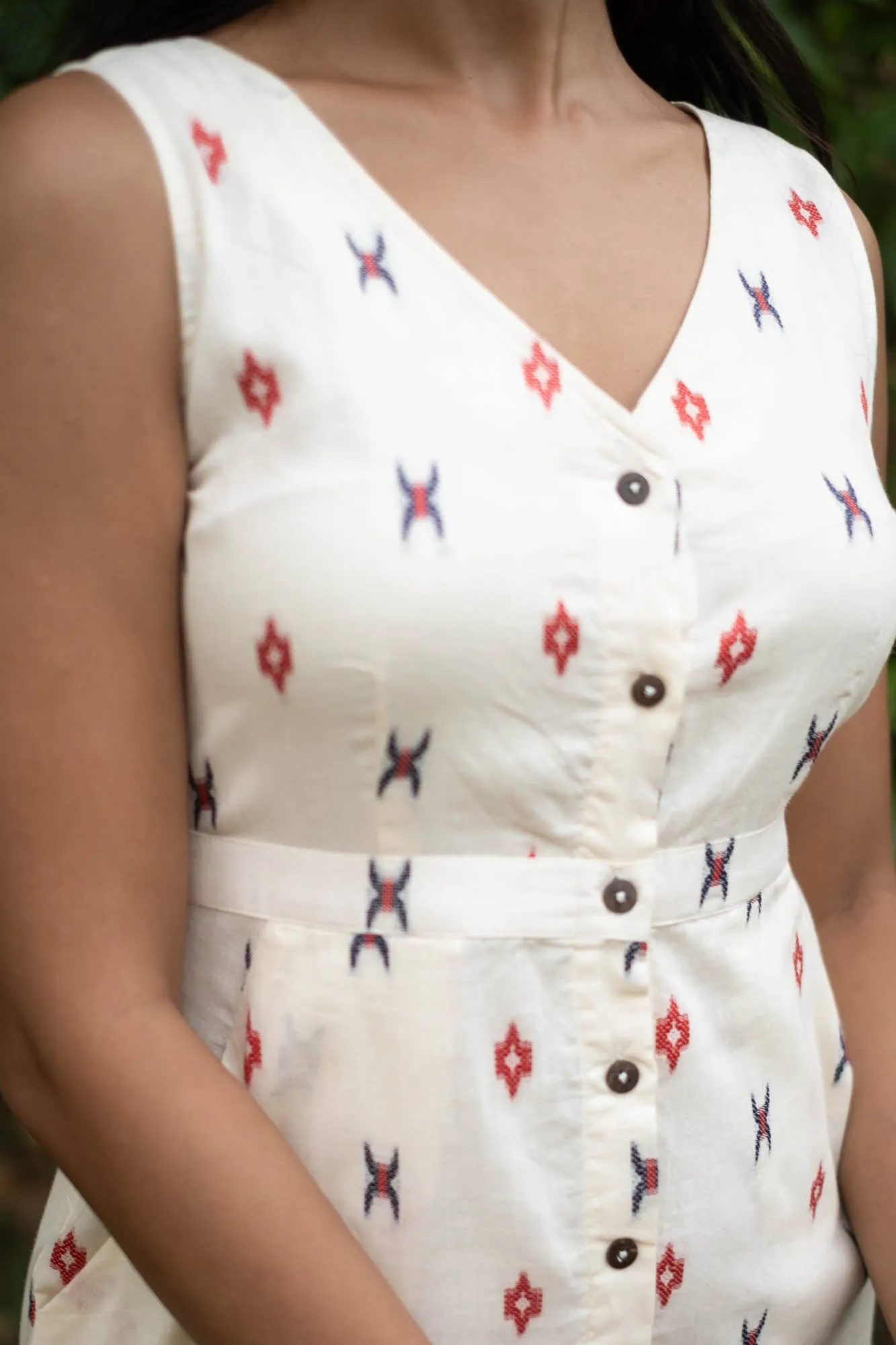 The Dobby V Neck Dress with Buttons