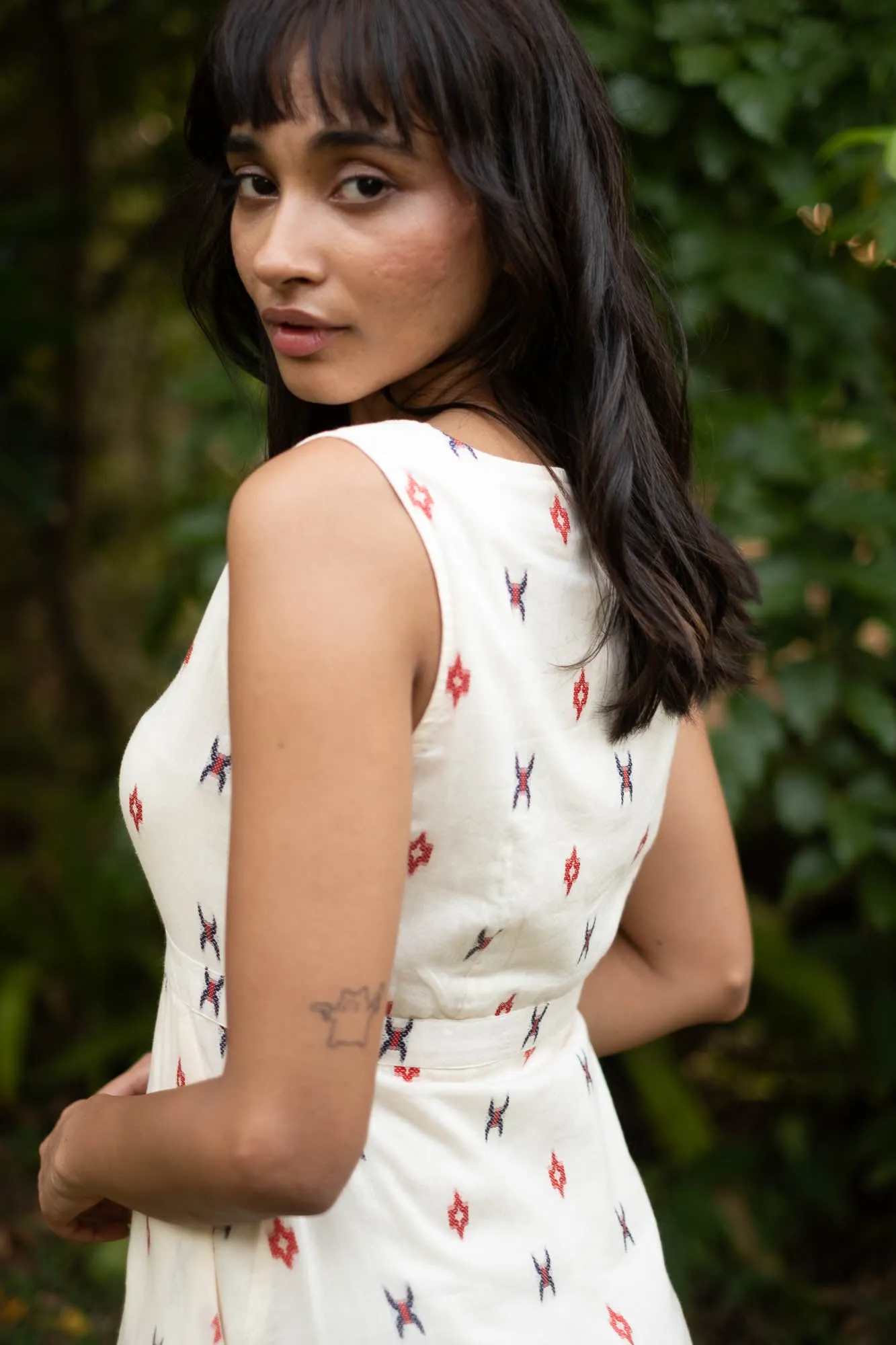 The Dobby V Neck Dress with Buttons