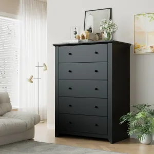 TrumanPick Black Dresser for Bedroom with 5 Drawers 47" Tall Chest of Drawers Wooden Dressers for Closet Living Room - open_box