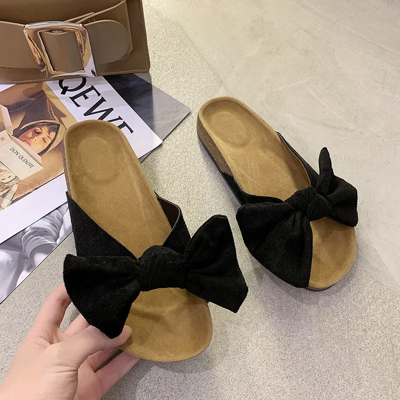 Vaila™ | Luxurious Suede Slippers with Bow Beige