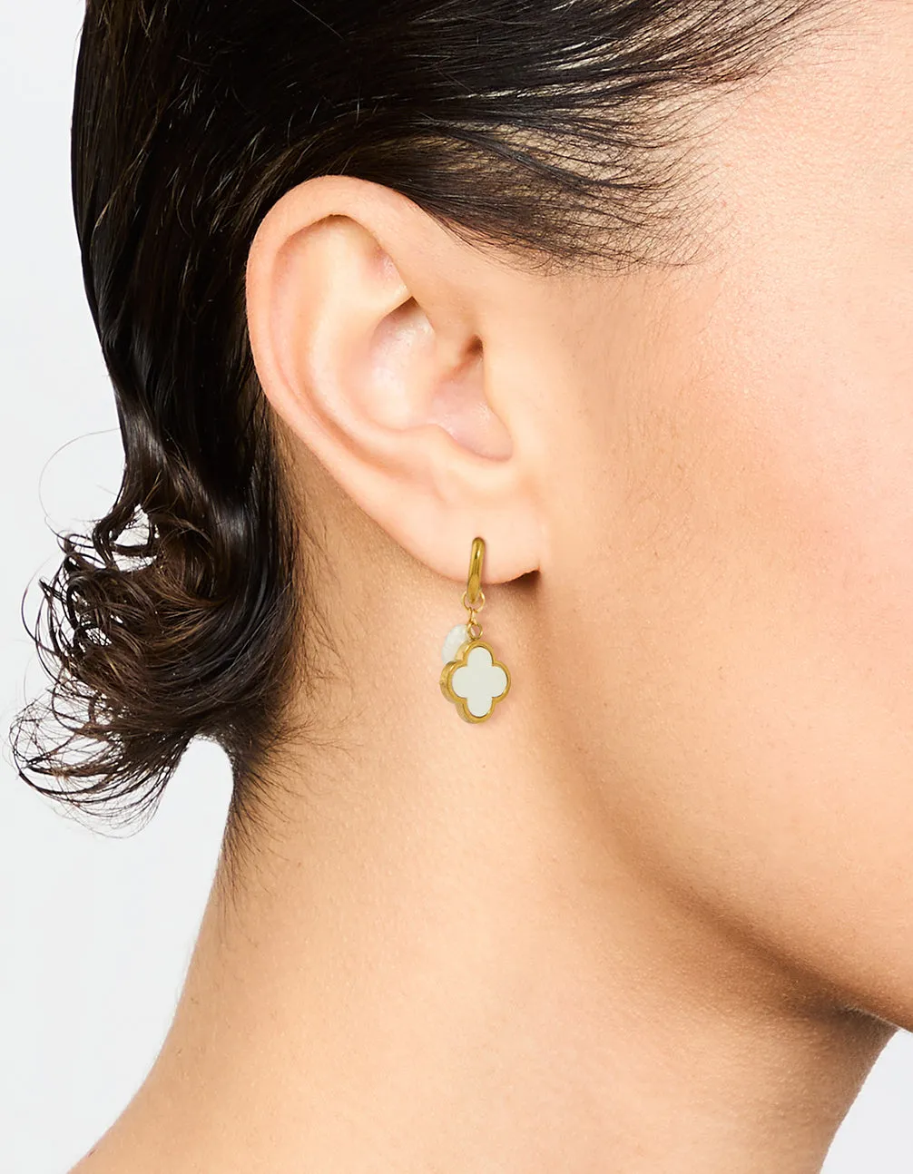 Waterproof Gold Plated Stainless Steel Pearl & Flower Hoop Earrings