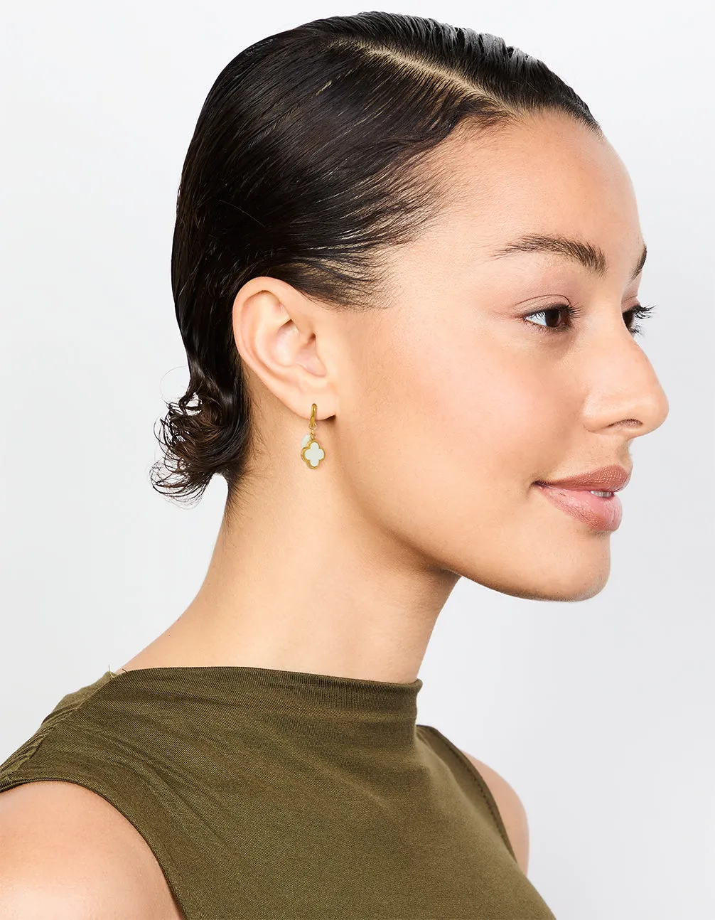 Waterproof Gold Plated Stainless Steel Pearl & Flower Hoop Earrings