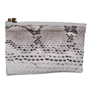 White Python Leather Zip Pouch