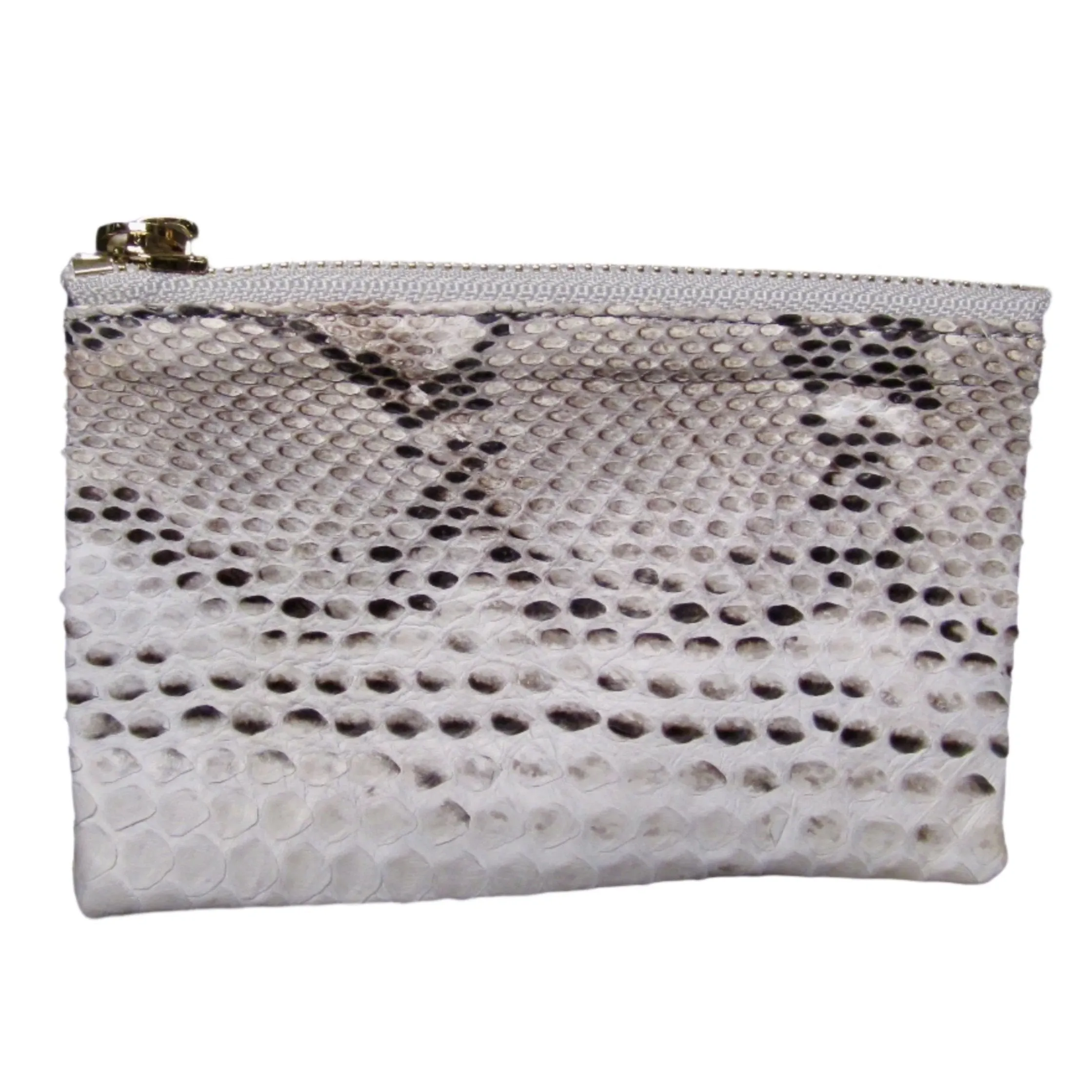 White Python Leather Zip Pouch