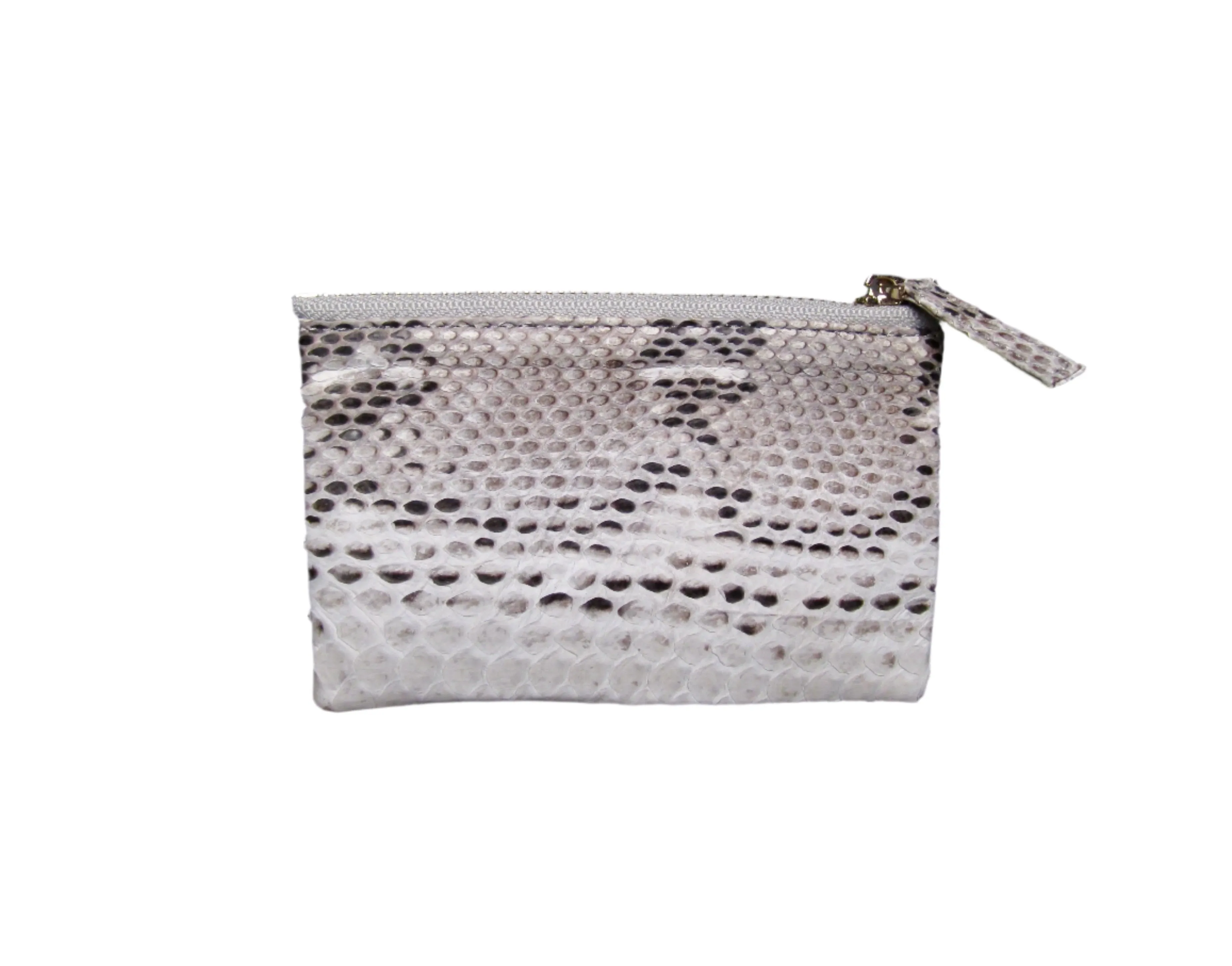 White Python Leather Zip Pouch