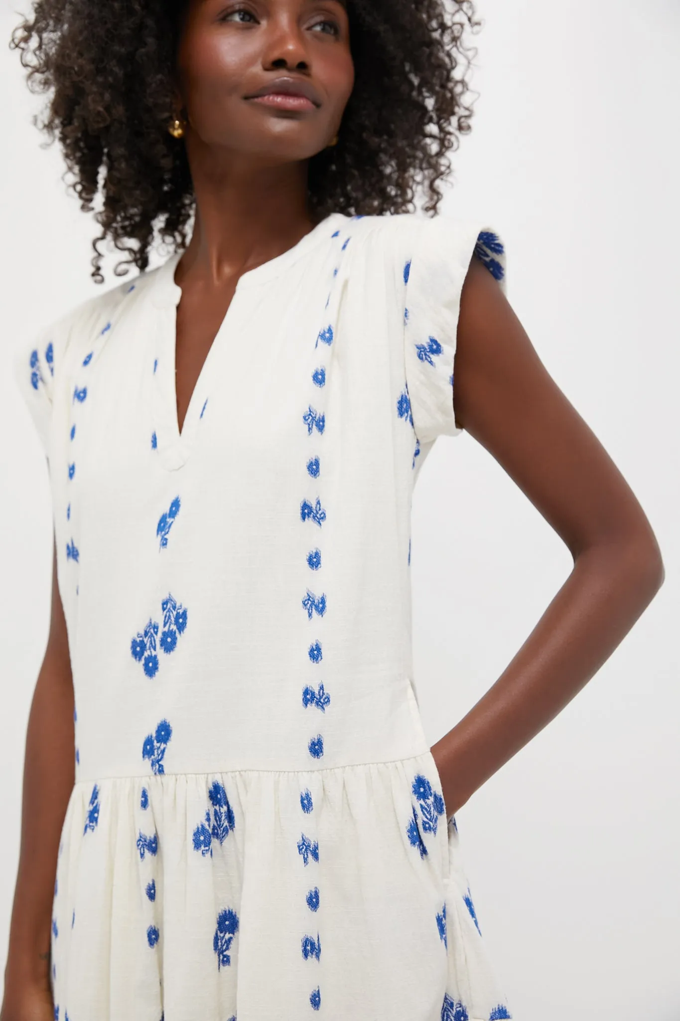 Wicklow Blue Roll Sleeve Mini Dress
