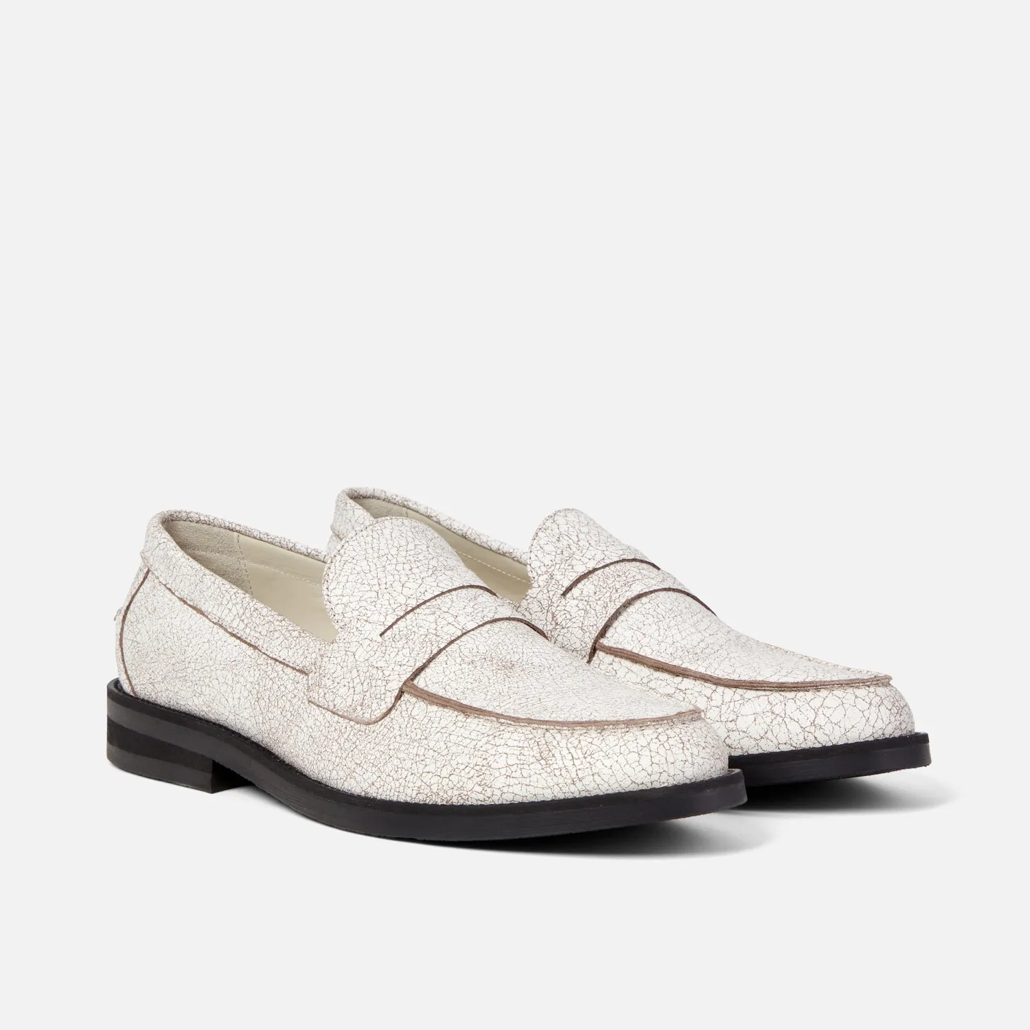 Wilde White Cracked Penny Loafer - Men's