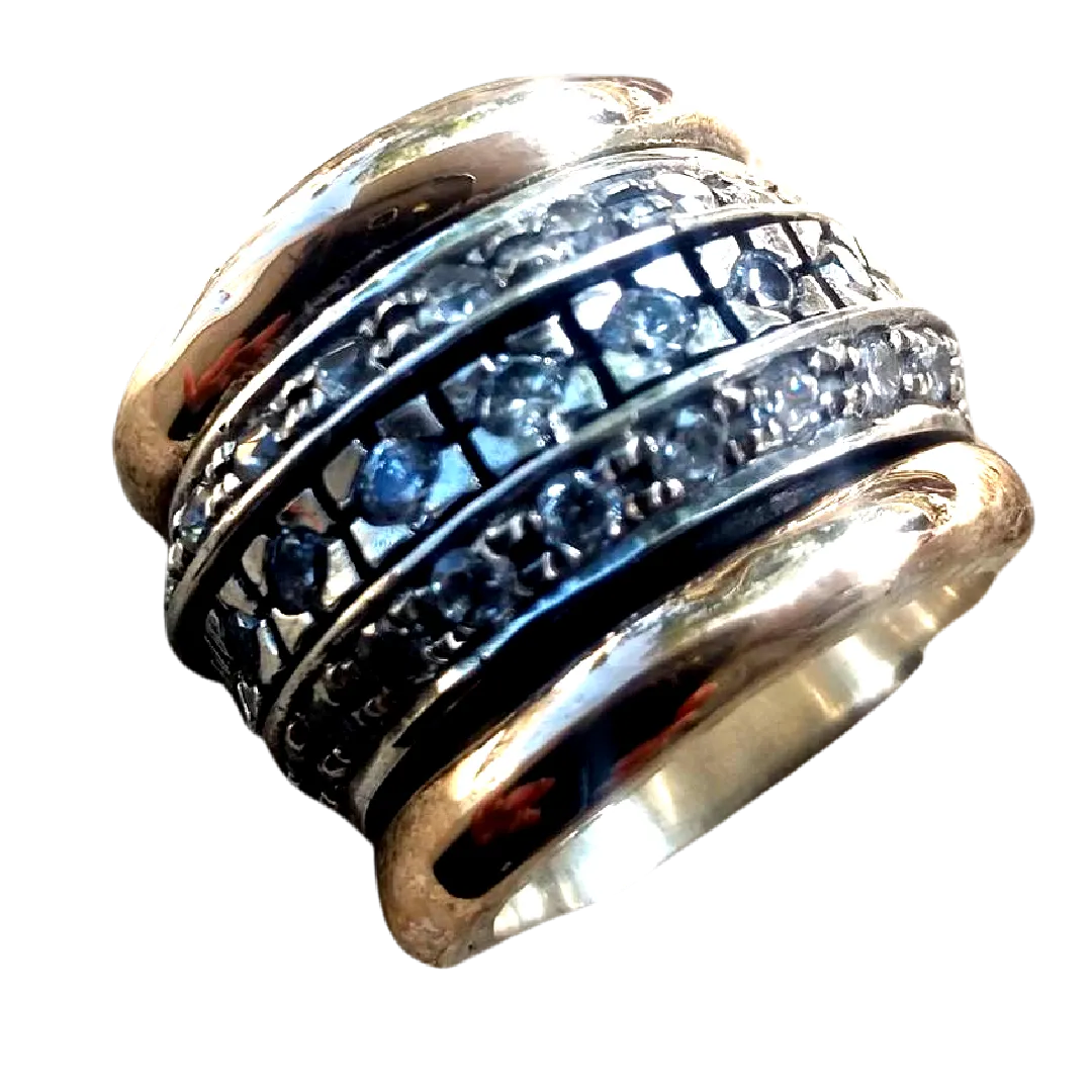 Womens spinner rings, Sterling Silver and gold ring for women