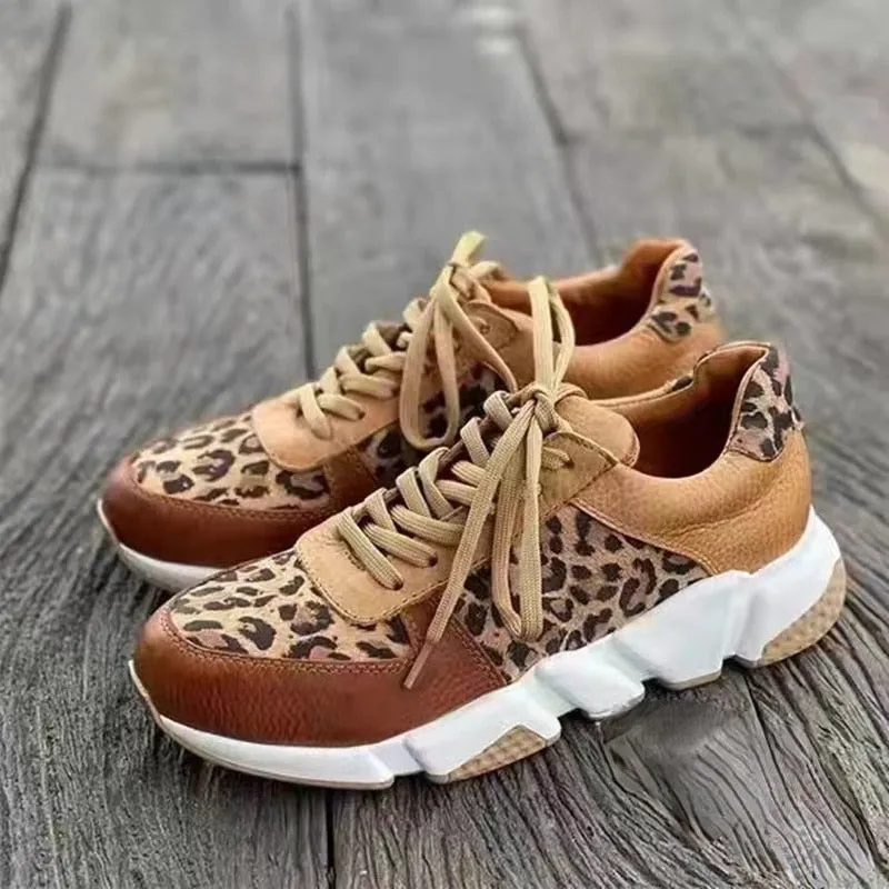 Women’s Stylish Leopard Print Lace Up Sneakers | Ideal for All Seasons