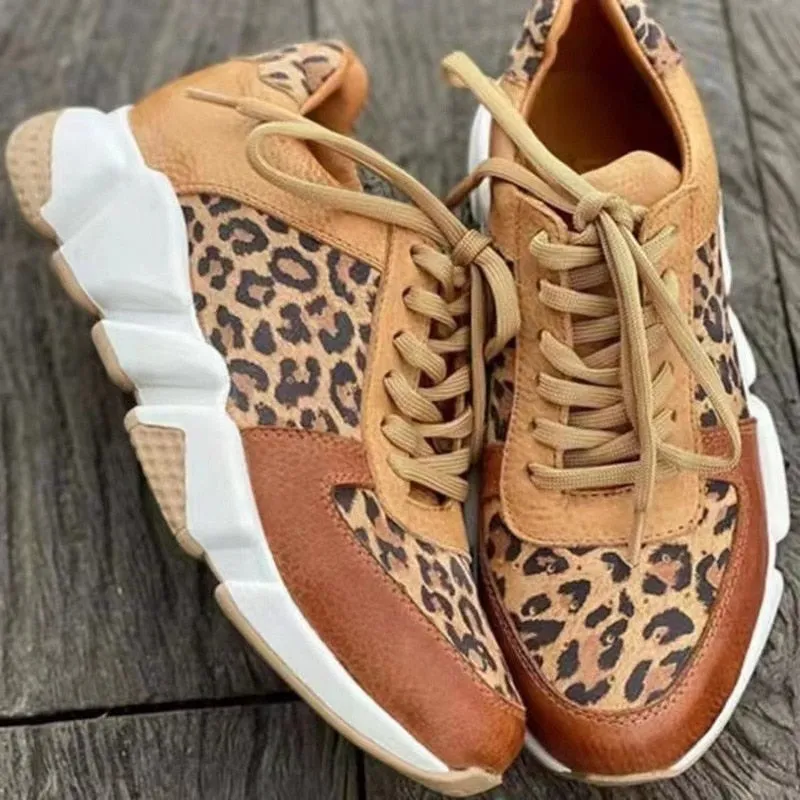 Women’s Stylish Leopard Print Lace Up Sneakers | Ideal for All Seasons