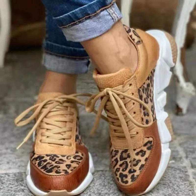 Women’s Stylish Leopard Print Lace Up Sneakers | Ideal for All Seasons