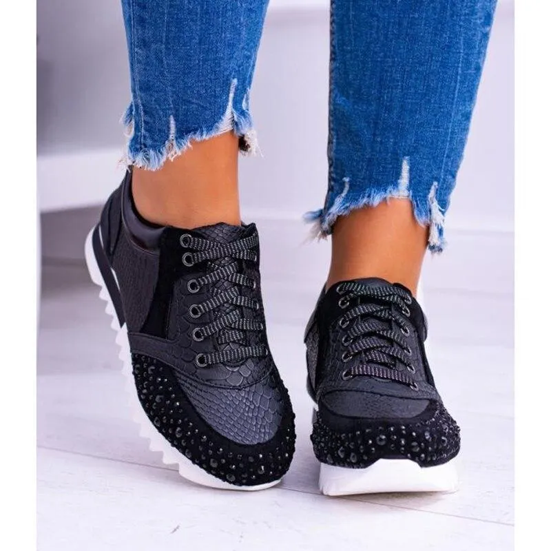 Women's Trendy Lace Up Sneakers with Beads Design | Perfect for Everyday Wear