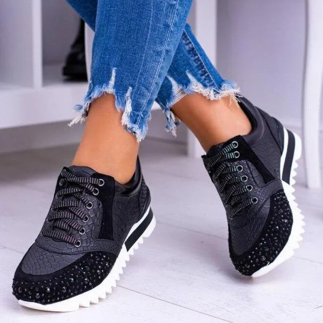 Women's Trendy Lace Up Sneakers with Beads Design | Perfect for Everyday Wear