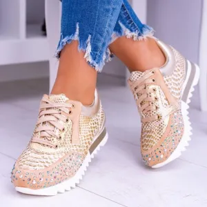 Women's Trendy Lace Up Sneakers with Beads Design | Perfect for Everyday Wear