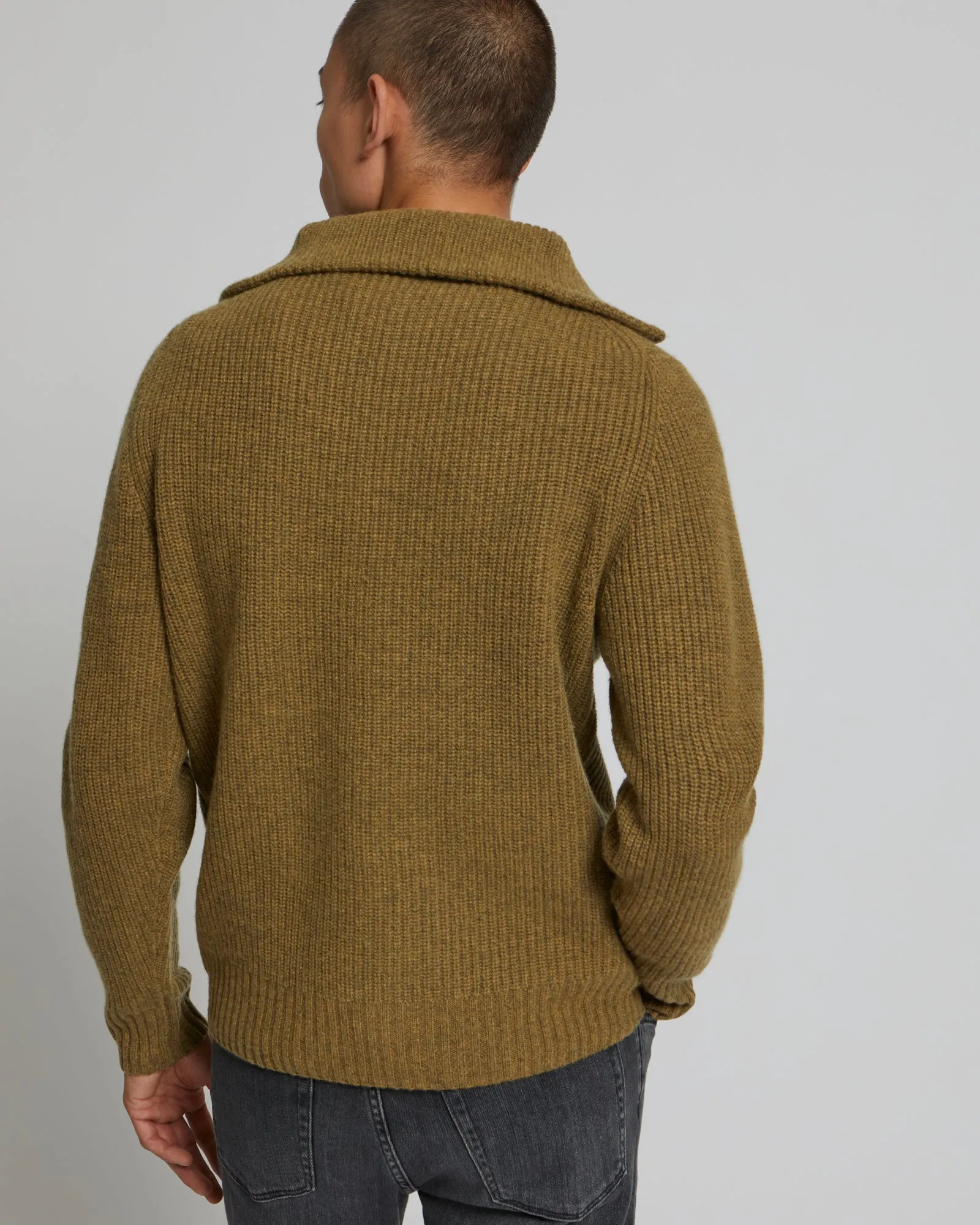 Zip-front sweater trucker collar